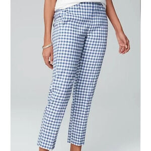 J.Jill Linen Stretch Cropped Capri Pants Sz PS Blue White Gingham Check Coastal